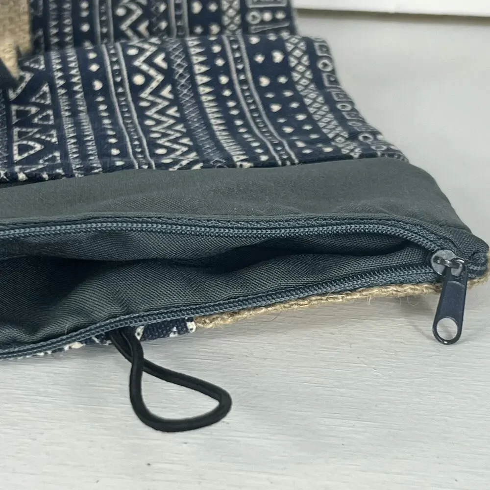 Mori Notes Pencil Holder Navy Blue Ethnic Printed Canvas Jute Zipper Compartmets